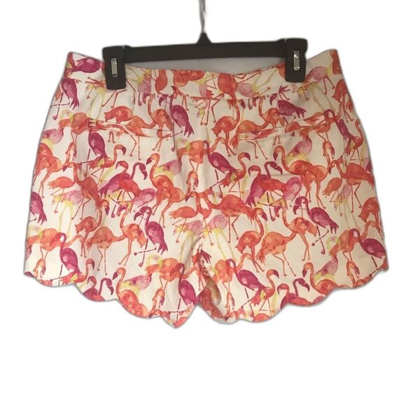 Pappagallo Shorts Women's Size 6 Orange Tropical Flamingo Print Scalloped Hem - Picture 8 of 9